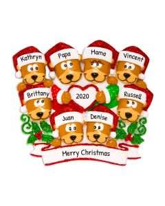 Personalized Brown Bear Family of 8 Christmas Tree Ornament