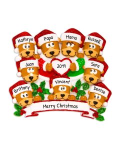 Personalized Brown Bear Family of 9 Christmas Tree Ornament 