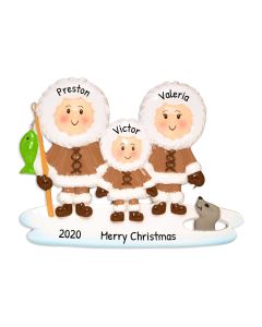 Personalized Eskimo Family of 3 Christmas Tree Ornament 