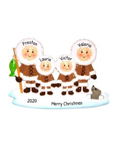 Personalized Eskimo Family of 4 Christmas Tree Ornament 