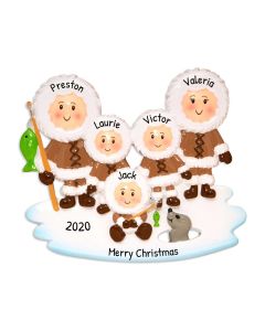 Personalized Eskimo Family of 5 Christmas Tree Ornament 