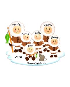 Personalized Eskimo Family of 6 Christmas Tree Ornament 