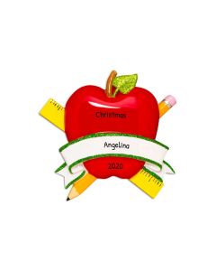 Personalized Apple Ruler Pencil School Ornament 