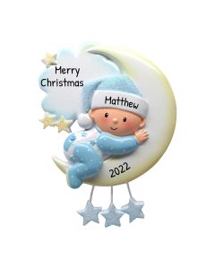 Personalized Baby on Mr. Moon Christmas Tree Ornament Male 