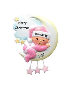 Personalized Baby on Mr. Moon Christmas Tree Ornament Female