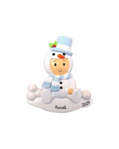 Personalized Snowman Baby Christmas Tree Ornament Blue 