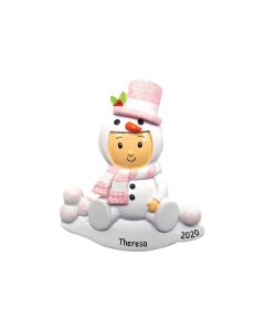 Personalized Snowman Baby Christmas Tree Ornament Pink