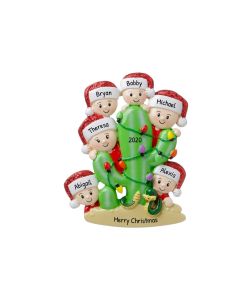 Personalized Cactus Family of 6 Christmas Tree Ornament 