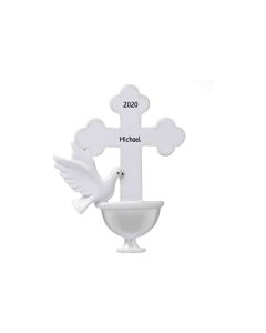 Personalized Cross Dove Baptism Ornament 