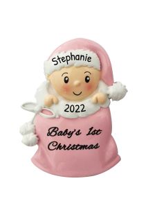 Personalized Pink Baby Boy in Santa Sack Christmas Tree Ornament