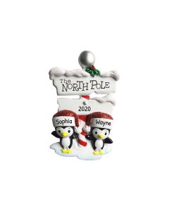 Personalized North Pole Penguin Family of 2 Christmas Tree Ornament 