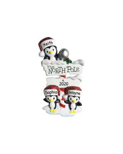 Personalized North Pole Penguin Family of 3 Christmas Tree Ornament 
