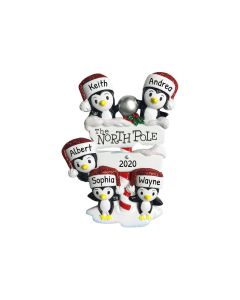 Personalized North Pole Penguin Family of 5 Christmas Tree Ornament 