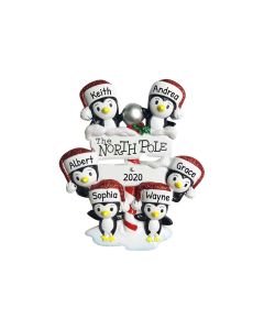 Personalized North Pole Penguin Family of 6 Christmas Tree Ornament