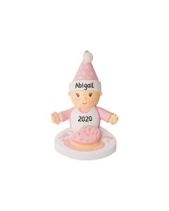 Personalized Baby with Their Face in The Cake Christmas Tree Ornament Female Pink 
