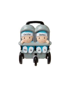 Personalized New Twins in Stroller Boy Girl Christmas Tree Ornament Male Blue 