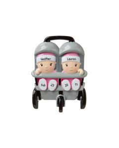 Personalized New Twins in Stroller Boy Girl Christmas Tree Ornament Female Pink