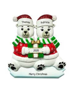 Personalized Polar Bear Family of 2 Christmas Tree Ornament 