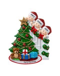 Personalized Peeking Family of 3 Christmas Tree Ornament 