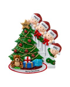 Personalized Peeking Family of 4 Christmas Tree Ornament 