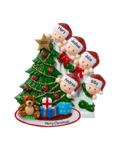 Personalized Peeking Family of 5 Christmas Tree Ornament 