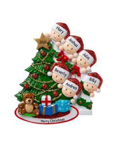 Personalized Peeking Family of 6 Christmas Tree Ornament 