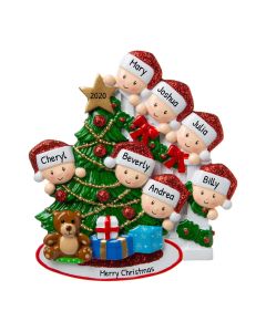 Personalized Peeking Family of 7 Christmas Tree Ornament 