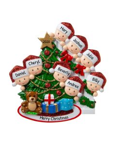 Personalized Peeking Family of 8 Christmas Tree Ornament 