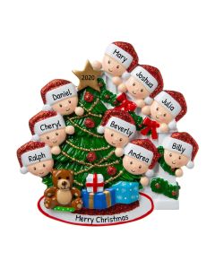 Personalized Peeking Family of 9 Christmas Tree Ornament 