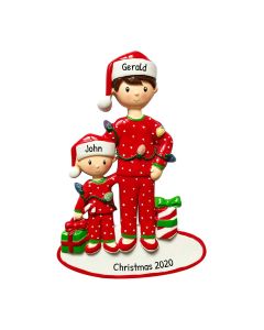 Personalized Single Dad with Children Family of 2 Christmas Tree Ornament