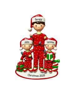 Personalized Single Dad with Children Family of 3 Christmas Tree Ornament