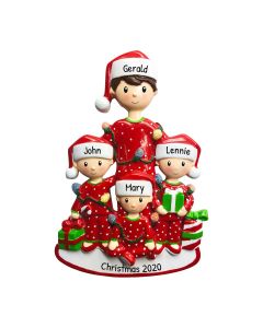 Personalized Single Dad with Children Family of 4 Christmas Tree Ornament