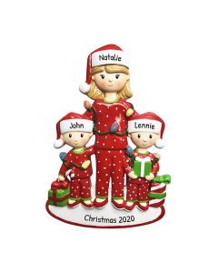 Personalized Single Mom with Children Family of 3 Christmas Tree Ornament