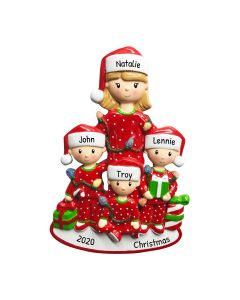 Personalized Single Mom with Children Family of 4 Christmas Tree Ornament
