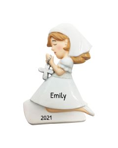Personalized First Communion Confirmation Girl Christmas Tree Ornament Female White 