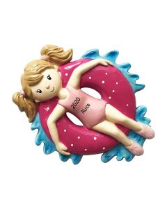 Personalized Inner Tube Christmas Tree Ornament Female Pink