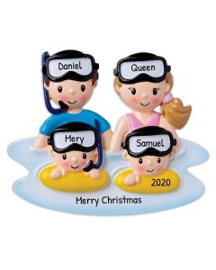 Personalized Snorkle Family of 4 Christmas Tree Ornament