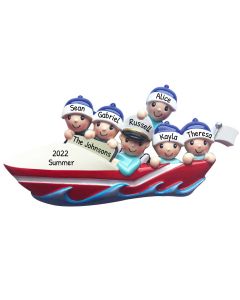 Personalized Boating Family of 6 Christmas Tree Ornament