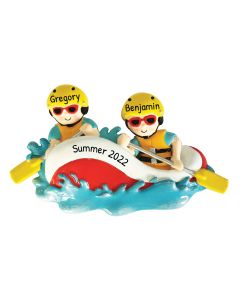 Personalized White-Water Rafting Family of 2 Christmas Tree Ornament