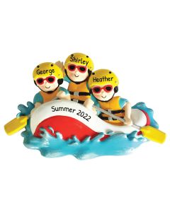 Personalized White-Water Rafting Family of 3 Christmas Tree Ornament