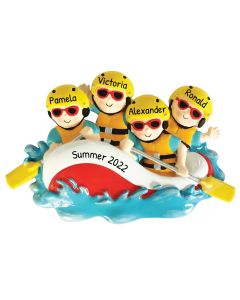 Personalized White-Water Rafting Family of 4 Christmas Tree Ornament