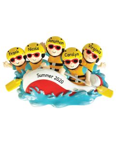 Personalized White-Water Rafting Family of 5 Christmas Tree Ornament
