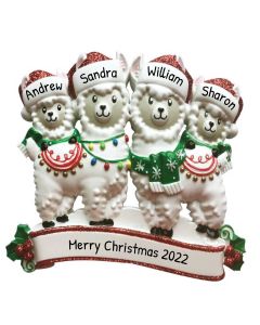 Personalized Llama Family of 4 Christmas Tree Ornament