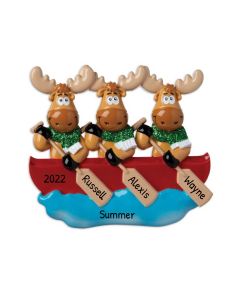 Personalized Moose Family of 3 on Canoe Christmas Tree Ornament