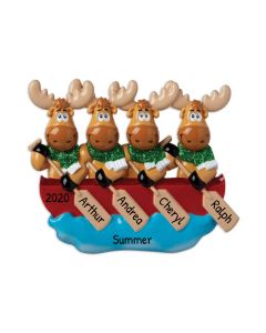 Personalized Moose Family of 4 on Canoe Christmas Tree Ornament