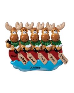 Personalized Moose Family of 5 on Canoe Christmas Tree Ornament