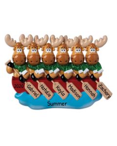 Personalized Moose Family of 6 on Canoe Christmas Tree Ornament