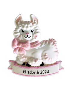 Personalized Baby Girl Llama Christmas Tree Ornament Pink