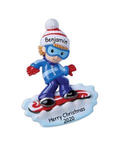 Personalized Snowboarder Boy Christmas Tree Ornament