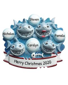 Personalized Shark Family of 4 Christmas Tree Ornament